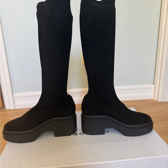 Robert Clergerie Nova Suede Stretch Black Platform Boots - Picture 8 of 12